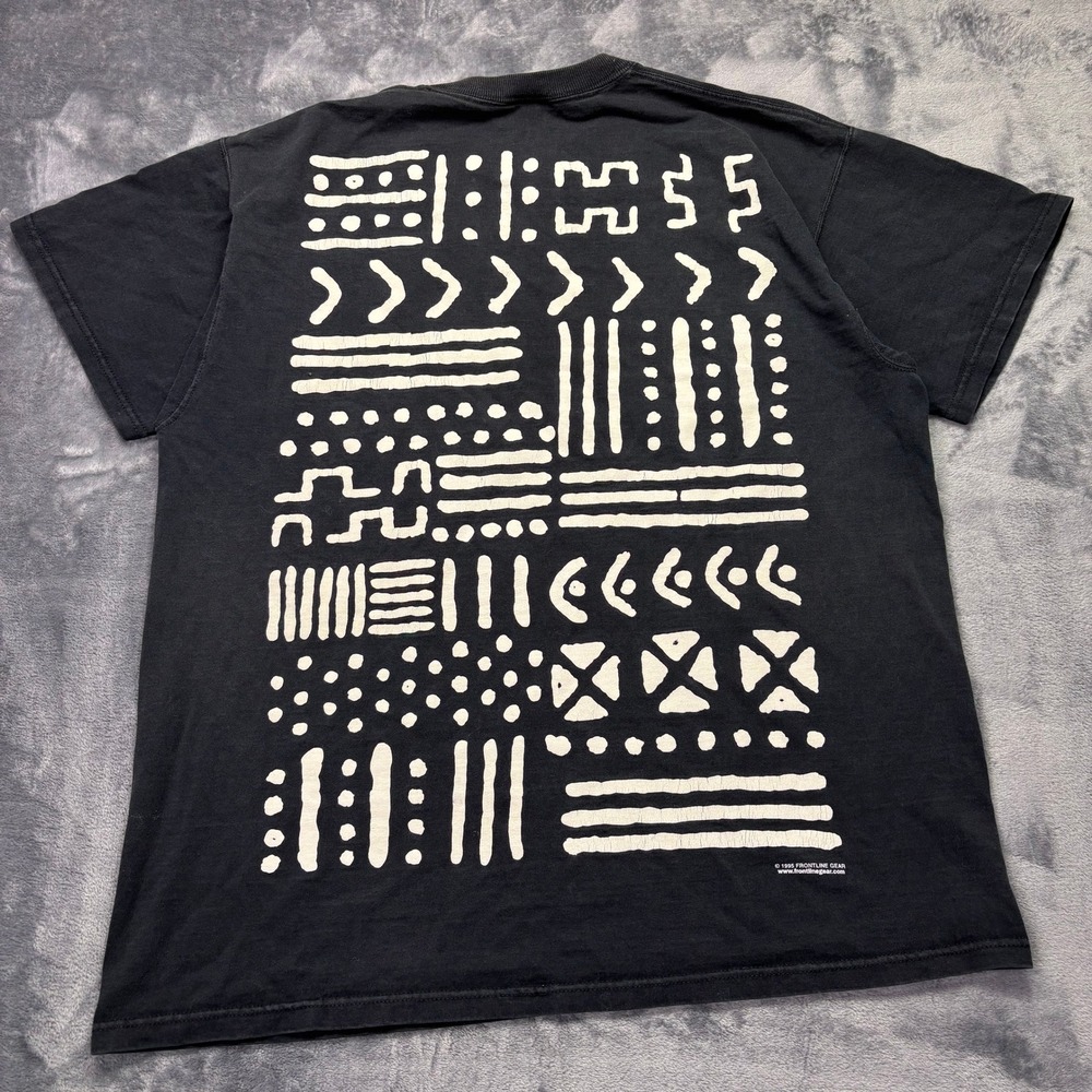 Vintage 1995 Frontline Gear Graphic‎ T Shirt Men XL Black Tribal Art Culture Tee - Picture 5 of 12